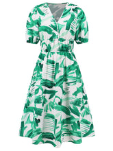 Load image into Gallery viewer, Ruched Printed Surplice Short Sleeve Dress
