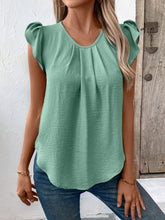 Load image into Gallery viewer, Ruched Round Neck Cap Sleeve Blouse
