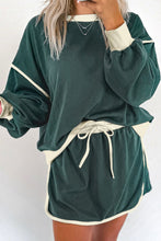 Load image into Gallery viewer, Contrast Trim Round Neck Top and Skort Set
