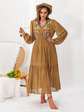 Load image into Gallery viewer, Plus Size Polka Dot Tie Neck Balloon Sleeve Maxi Dress
