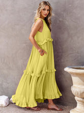Load image into Gallery viewer, Ruffled Sleeveless Tiered Maxi Dress with Pockets
