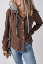 Load image into Gallery viewer, Drawstring Button Up Long Sleeve Hooded Jacket
