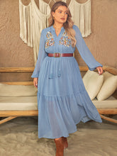 Load image into Gallery viewer, Plus Size Polka Dot Tie Neck Balloon Sleeve Maxi Dress
