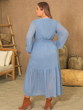 Load image into Gallery viewer, Plus Size Polka Dot Tie Neck Balloon Sleeve Maxi Dress
