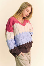 Load image into Gallery viewer, Davi &amp; Dani Wavy Texture Color Block V-Neck Sweater
