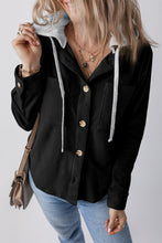Load image into Gallery viewer, Drawstring Button Up Long Sleeve Hooded Jacket
