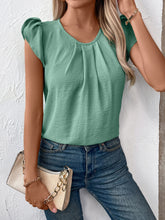 Load image into Gallery viewer, Ruched Round Neck Cap Sleeve Blouse
