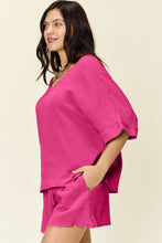 Load image into Gallery viewer, Double Take Texture Half Sleeve T-Shirt and Drawstring Shorts Set
