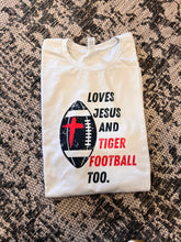 Load image into Gallery viewer, Loves Jesus and Football Too Short-Sleeve Tee
