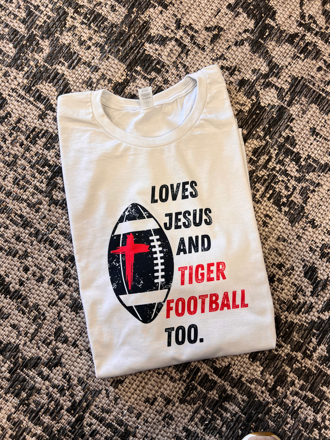 Loves Jesus and Football Too Short-Sleeve Tee