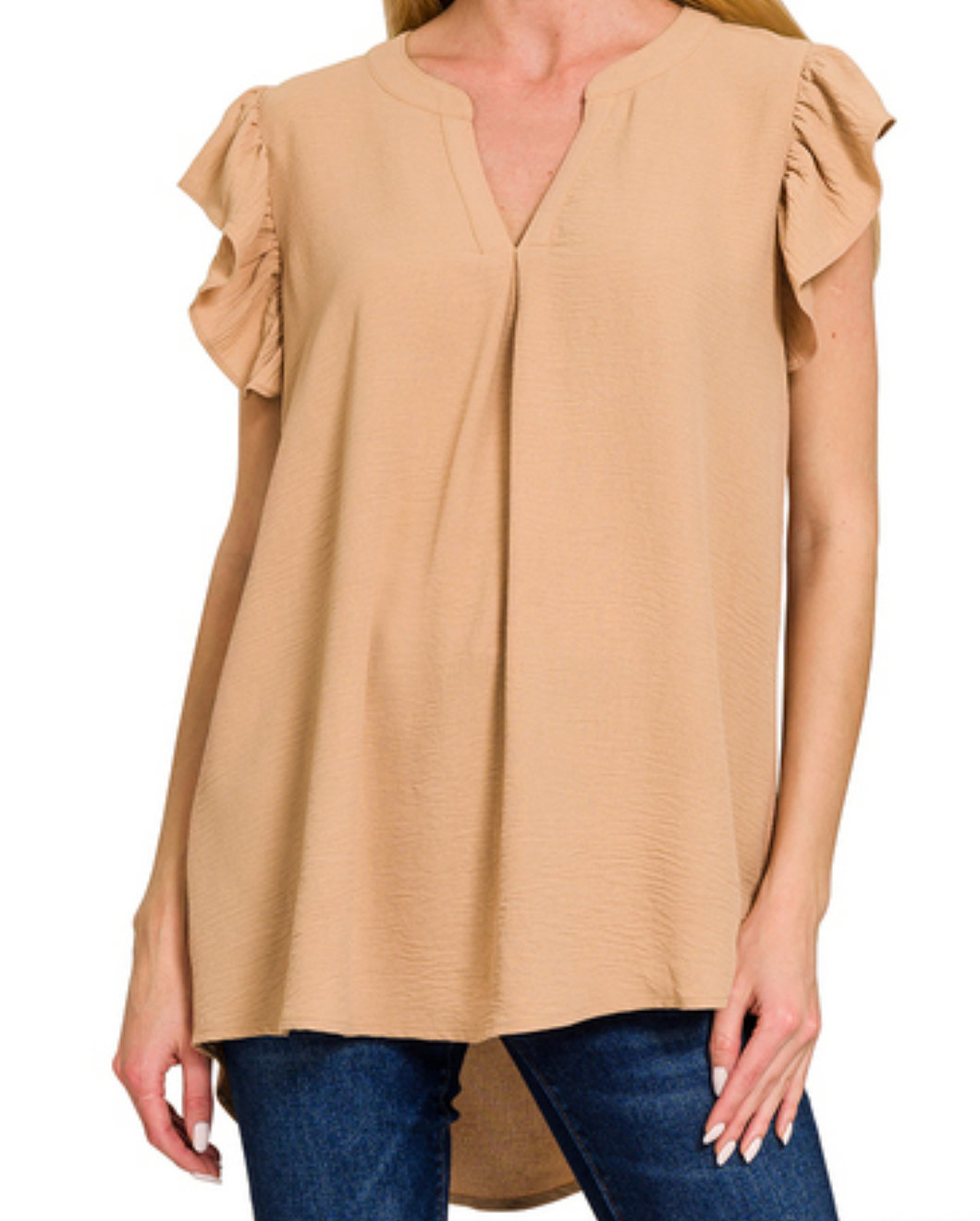 Woven Airflow Ruffle-Sleeve Top
