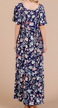 Load image into Gallery viewer, Navy Floral Square-Neck Maxi Dress
