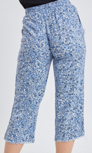 Load image into Gallery viewer, Blue Floral Linen Capri Pants
