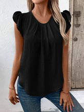 Load image into Gallery viewer, Ruched Round Neck Cap Sleeve Blouse
