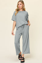 Load image into Gallery viewer, Double Take Full Size Texture Round Neck Short Sleeve T-Shirt and Wide Leg Pants
