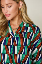 Load image into Gallery viewer, Double Take Full Size Geometric Notched Raglan Sleeve Blouse
