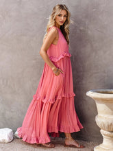 Load image into Gallery viewer, Ruffled Sleeveless Tiered Maxi Dress with Pockets
