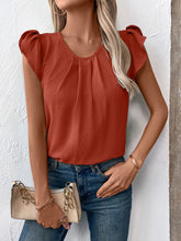 Load image into Gallery viewer, Ruched Round Neck Cap Sleeve Blouse
