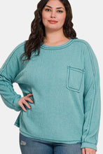 Load image into Gallery viewer, Zenana Full Size Contrast Stitching Brushed Ribbed Hacci Knit Top Plu Size

