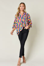 Load image into Gallery viewer, Double Take Full Size Geometric Notched Raglan Sleeve Blouse
