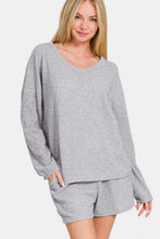 Load image into Gallery viewer, Zenana V-Neck Long Sleeve Ribbed Top and Shorts Set
