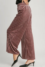 Load image into Gallery viewer, Umgee Full Size Elastic Waist Striped Wide Leg Velvet Pants
