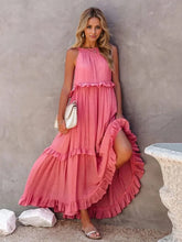 Load image into Gallery viewer, Ruffled Sleeveless Tiered Maxi Dress with Pockets
