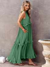 Load image into Gallery viewer, Ruffled Sleeveless Tiered Maxi Dress with Pockets

